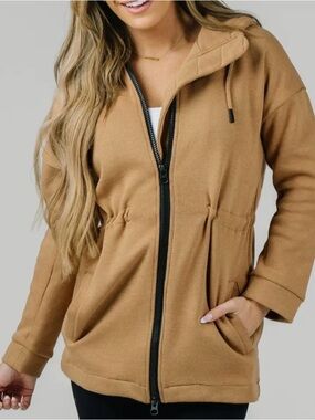 ZYIA Tan Zip-Up Hooded Jacket
